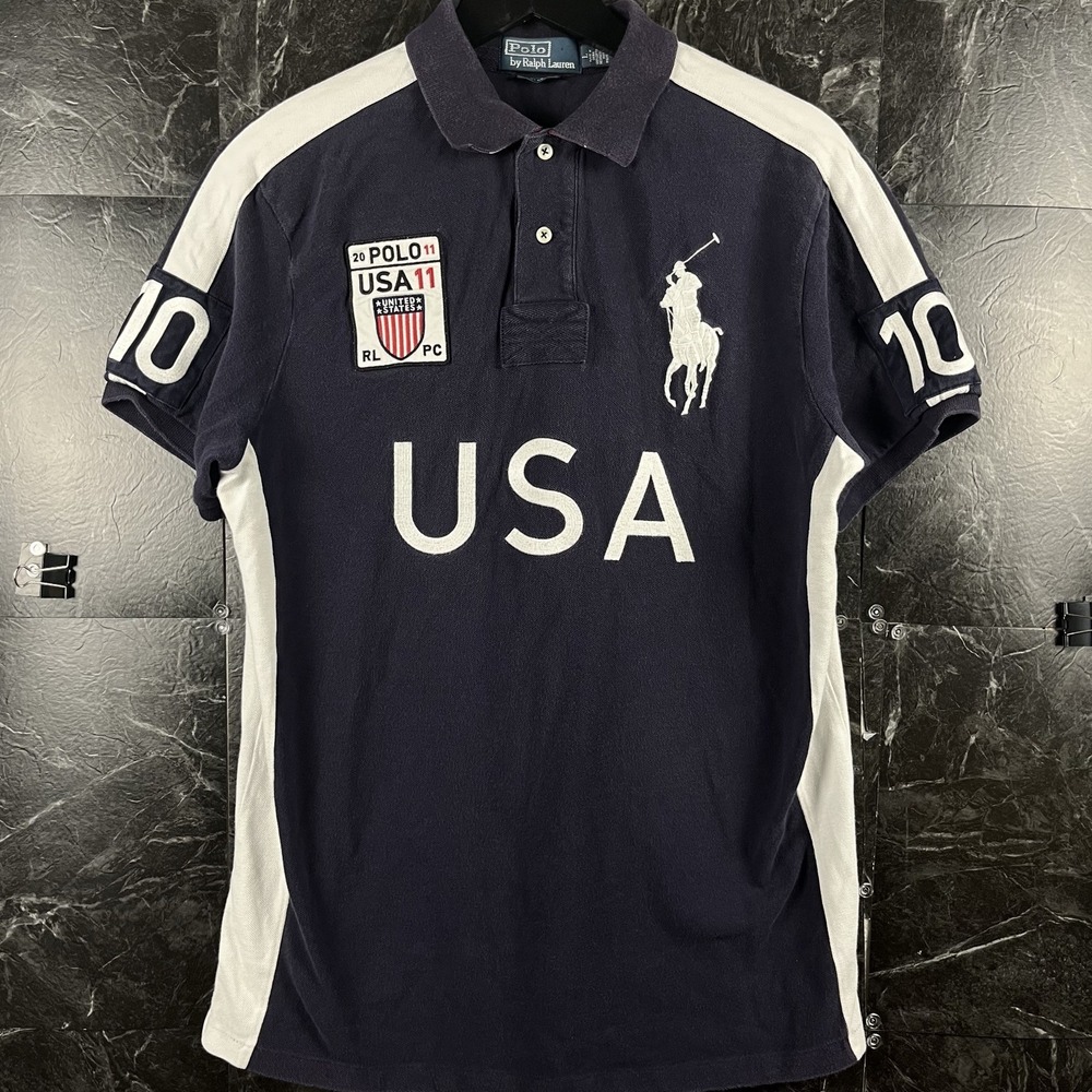 Polo Ralph Lauren Men's Blue Vtg USA Pony Keef Polo Shirt Large
